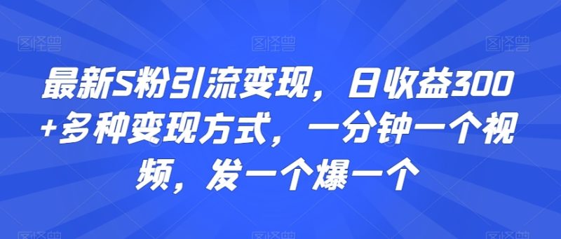 最新S粉引流变现，日收益300+多种变现方式，一分钟一个视频，发一个爆一个网赚项目-副业赚钱-互联网创业-资源整合八方网创