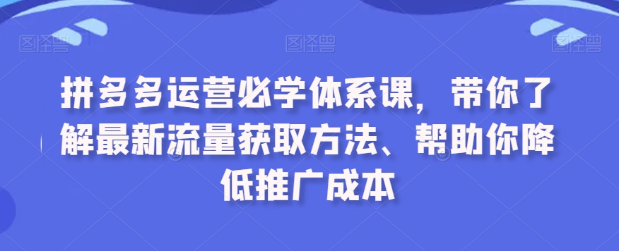 拼多多运营必学体系课，带你了解最新流量获取方法、帮助你降低推广成本网赚项目-副业赚钱-互联网创业-资源整合八方网创