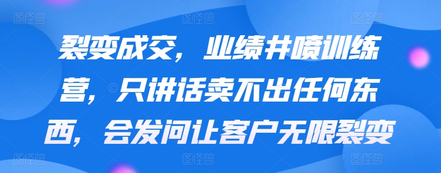 裂变成交，业绩井喷训练营，只讲话卖不出任何东西，会发问让客户无限裂变网赚项目-副业赚钱-互联网创业-资源整合八方网创