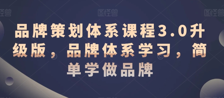 品牌策划体系课程3.0升级版，品牌体系学习，简单学做品牌网赚项目-副业赚钱-互联网创业-资源整合八方网创