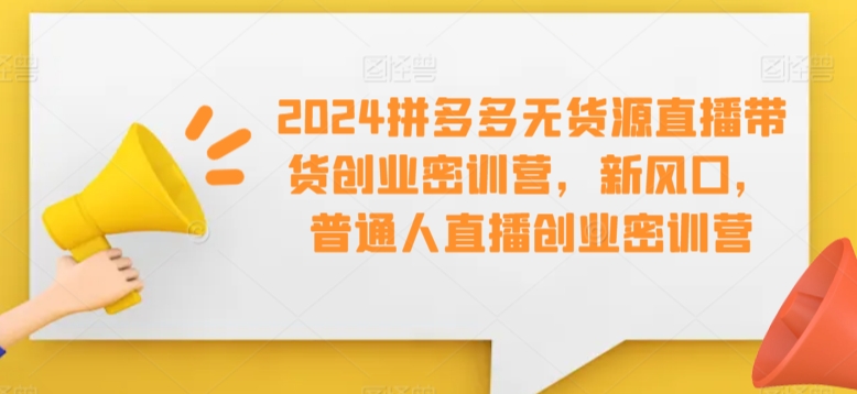 2024拼多多无货源直播带货创业密训营，新风口，普通人直播创业密训营网赚项目-副业赚钱-互联网创业-资源整合八方网创