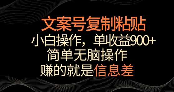 文案号掘金，简单复制粘贴，小白操作，单作品收益900+网赚项目-副业赚钱-互联网创业-资源整合八方网创