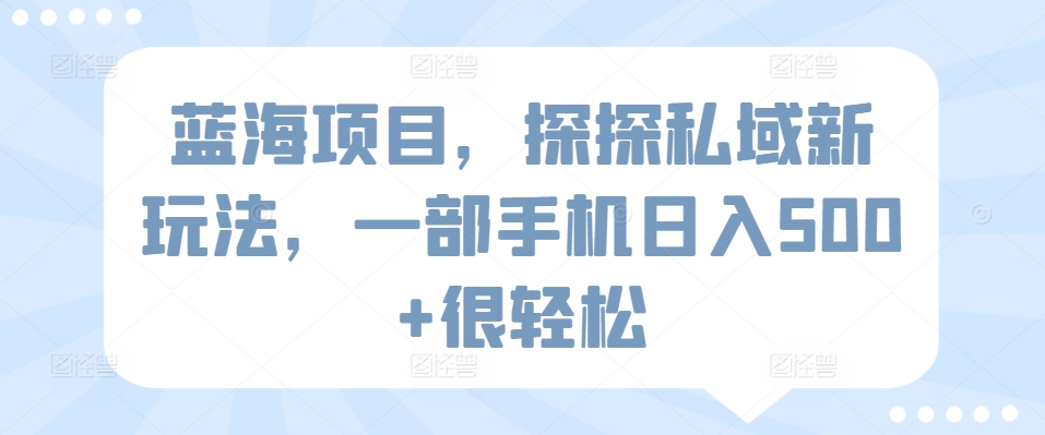 蓝海项目，探探私域新玩法，一部手机日入500+很轻松网赚项目-副业赚钱-互联网创业-资源整合八方网创
