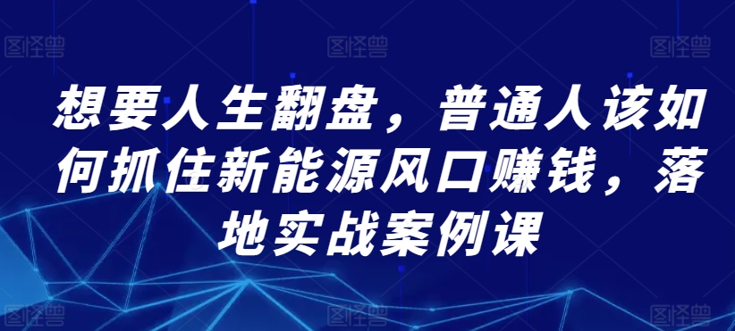 想要人生翻盘，普通人该如何抓住新能源风口赚钱，落地实战案例课网赚项目-副业赚钱-互联网创业-资源整合八方网创