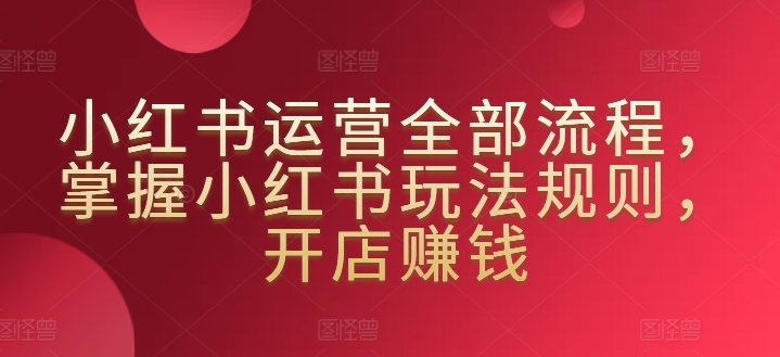 小红书运营全部流程，掌握小红书玩法规则，开店赚钱网赚项目-副业赚钱-互联网创业-资源整合八方网创