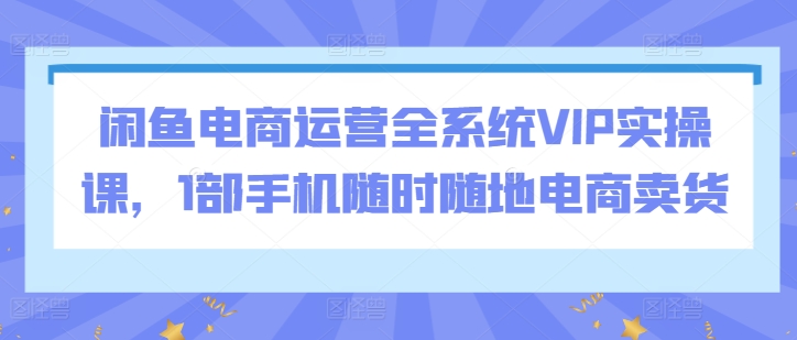 闲鱼电商运营全系统VIP实操课，1部手机随时随地电商卖货网赚项目-副业赚钱-互联网创业-资源整合八方网创