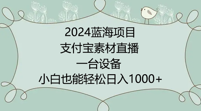 2024年蓝海项目，支付宝素材直播，无需出境，小白也能日入1000+ ，实操教程网赚项目-副业赚钱-互联网创业-资源整合八方网创