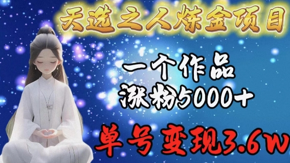 天选之人炼金项目，一个作品涨粉5000+，单号变现3.6w网赚项目-副业赚钱-互联网创业-资源整合八方网创