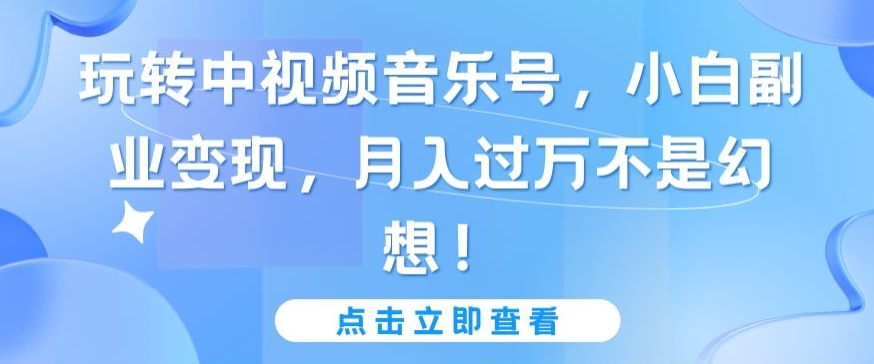 玩转中视频音乐号，小白副业变现，月入过万不是幻想网赚项目-副业赚钱-互联网创业-资源整合八方网创
