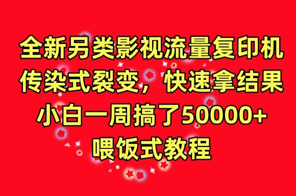 全新另类影视流量复印机，传染式裂变，快速拿结果，小白一周搞了50000+，喂饭式教程网赚项目-副业赚钱-互联网创业-资源整合八方网创