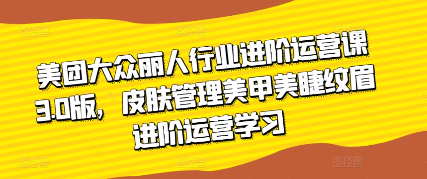 美团大众丽人行业进阶运营课3.0版，皮肤管理美甲美睫纹眉进阶运营学习网赚项目-副业赚钱-互联网创业-资源整合八方网创