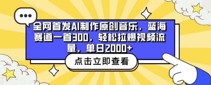 全网首发AI制作原创音乐，蓝海赛道一首300.轻松拉爆视频流量，单日2000+网赚项目-副业赚钱-互联网创业-资源整合八方网创