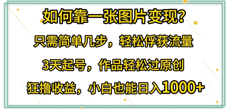 如何靠一张图片变现?只需简单几步，轻松俘获流量，3天起号，作品轻松过原创网赚项目-副业赚钱-互联网创业-资源整合八方网创