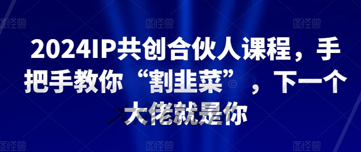 2024IP共创合伙人课程，手把手教你“割韭菜”，下一个大佬就是你网赚项目-副业赚钱-互联网创业-资源整合八方网创