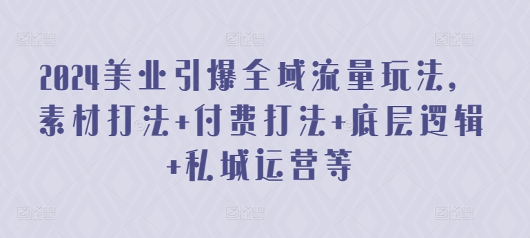 2024美业引爆全域流量玩法，素材打法 付费打法 底层逻辑 私城运营等网赚项目-副业赚钱-互联网创业-资源整合八方网创