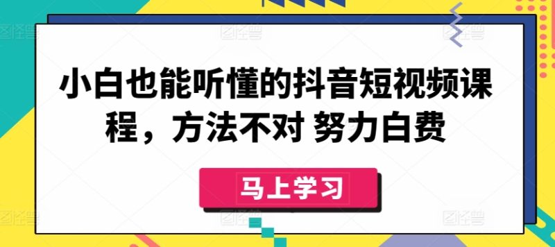 小白也能听懂的抖音短视频课程，方法不对 努力白费网赚项目-副业赚钱-互联网创业-资源整合八方网创
