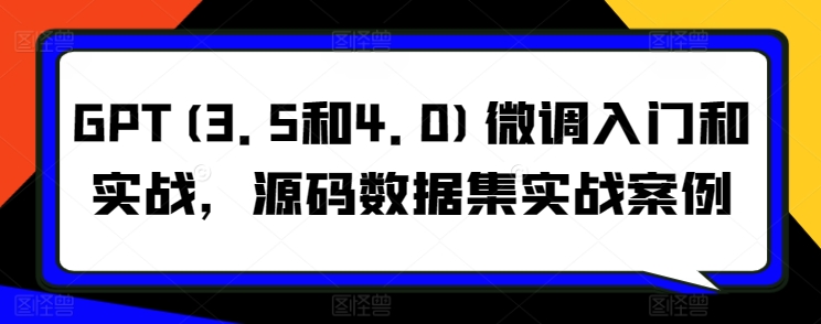 GPT(3.5和4.0)微调入门和实战，源码数据集实战案例网赚项目-副业赚钱-互联网创业-资源整合八方网创