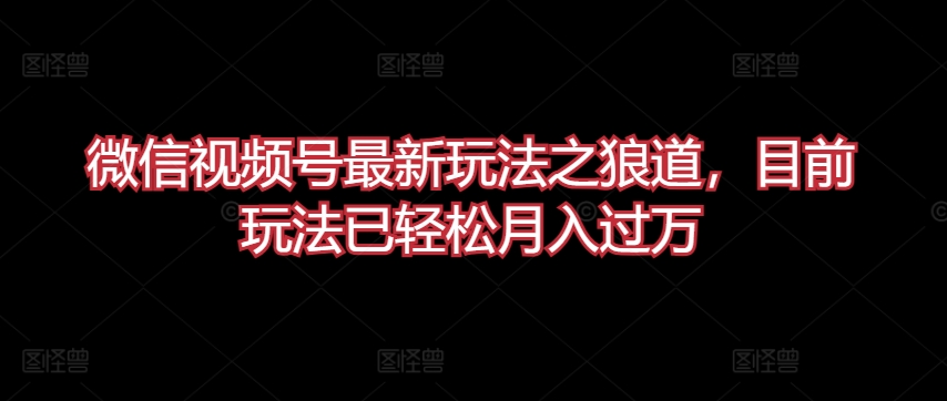 微信视频号最新玩法之狼道，目前玩法已轻松月入过万网赚项目-副业赚钱-互联网创业-资源整合八方网创