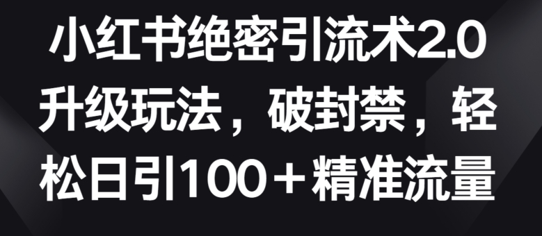 小红书绝密引流术2.0升级玩法，破封禁，轻松日引100+精准流量网赚项目-副业赚钱-互联网创业-资源整合八方网创
