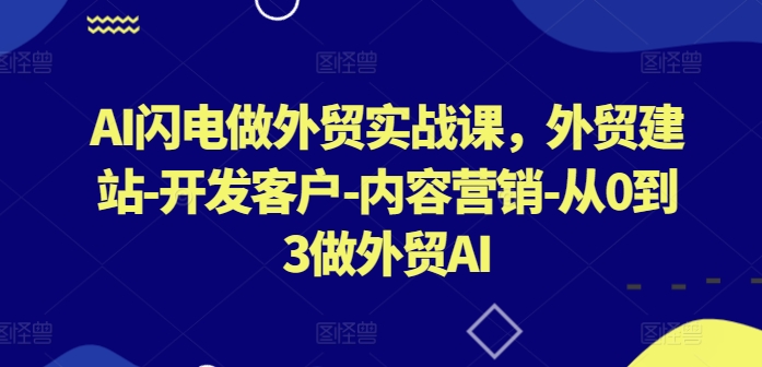 AI闪电做外贸实战课，​外贸建站-开发客户-内容营销-从0到3做外贸AI网赚项目-副业赚钱-互联网创业-资源整合八方网创