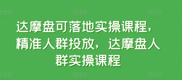 达摩盘可落地实操课程，精准人群投放，达摩盘人群实操课程网赚项目-副业赚钱-互联网创业-资源整合八方网创