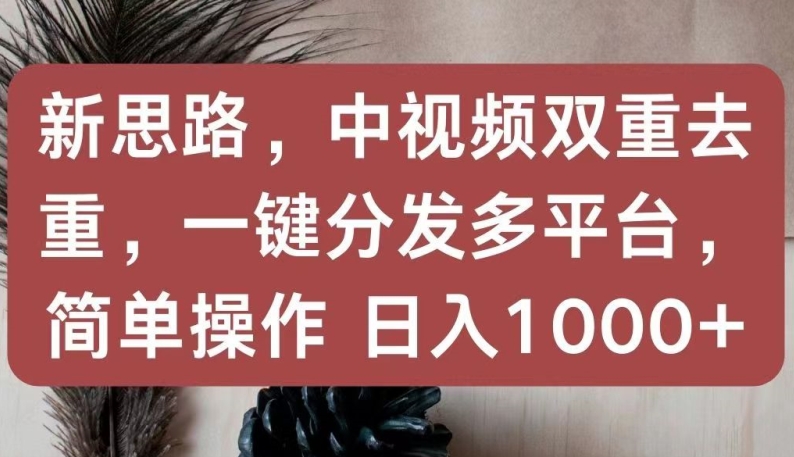 新思路，中视频双重去重，一键分发多平台，简单操作，日入1000+网赚项目-副业赚钱-互联网创业-资源整合八方网创