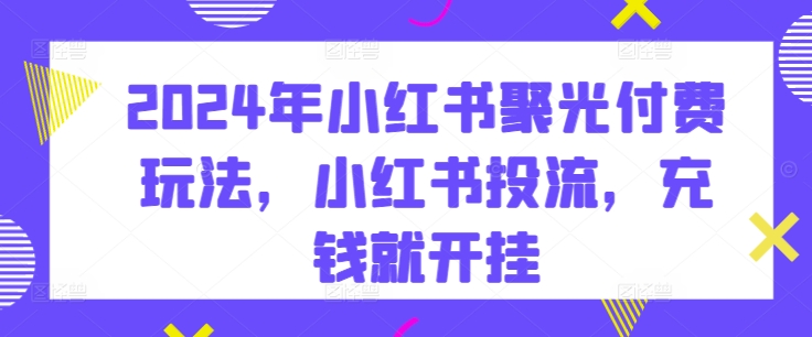 2024年小红书聚光付费玩法，小红书投流，充钱就开挂网赚项目-副业赚钱-互联网创业-资源整合八方网创