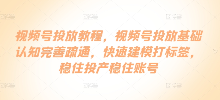 视频号投放教程，​视频号投放基础认知完善疏通，快速建模打标签，稳住投产稳住账号网赚项目-副业赚钱-互联网创业-资源整合八方网创