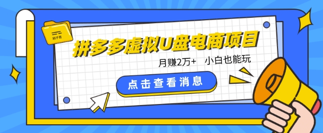 拼多多虚拟U盘电商红利项目：月赚2万+，新手小白也能玩网赚项目-副业赚钱-互联网创业-资源整合八方网创