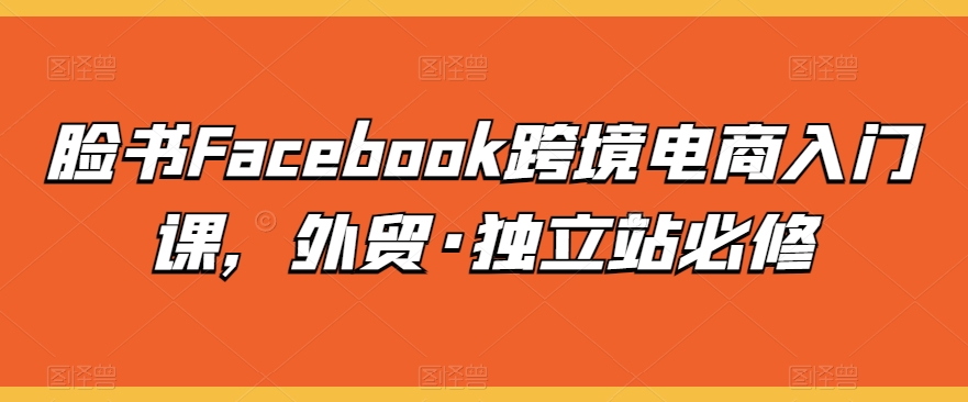 脸书Facebook跨境电商入门课，外贸·独立站必修网赚项目-副业赚钱-互联网创业-资源整合八方网创