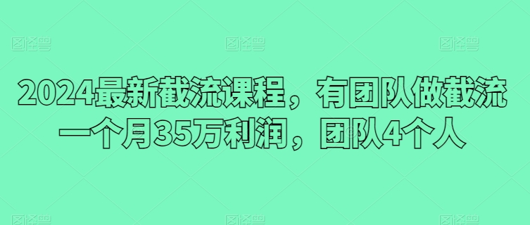 2024最新截流课程，有团队做截流一个月35万利润，团队4个人网赚项目-副业赚钱-互联网创业-资源整合八方网创