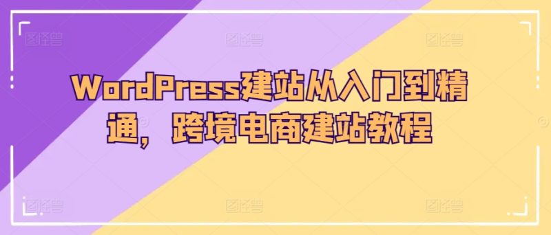 WordPress建站从入门到精通,跨境电商建站教程网赚项目-副业赚钱-互联网创业-资源整合八方网创