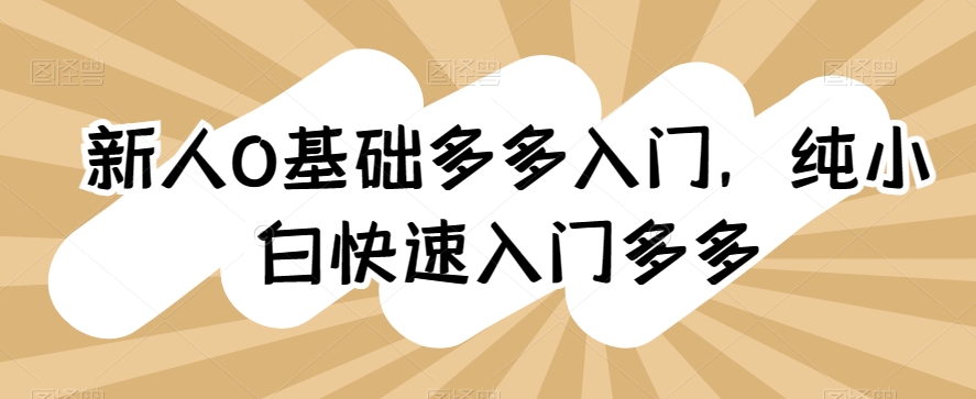 新人0基础多多入门，​纯小白快速入门多多网赚项目-副业赚钱-互联网创业-资源整合八方网创