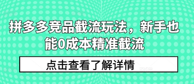 拼多多竞品截流玩法,新手也能0成本精准截流网赚项目-副业赚钱-互联网创业-资源整合八方网创