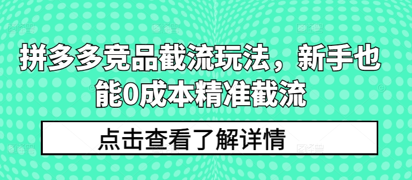 拼多多竞品截流玩法，新手也能0成本精准截流网赚项目-副业赚钱-互联网创业-资源整合八方网创