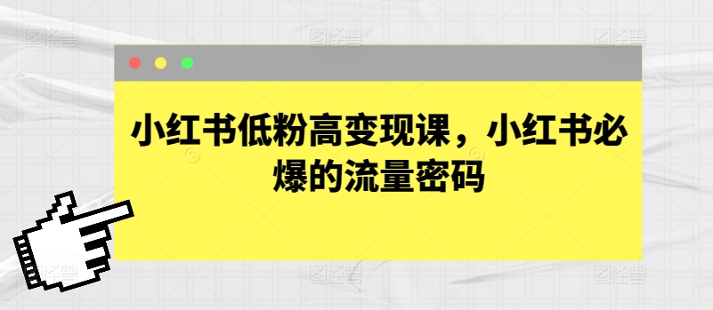 小红书低粉高变现课，小红书必爆的流量密码网赚项目-副业赚钱-互联网创业-资源整合八方网创