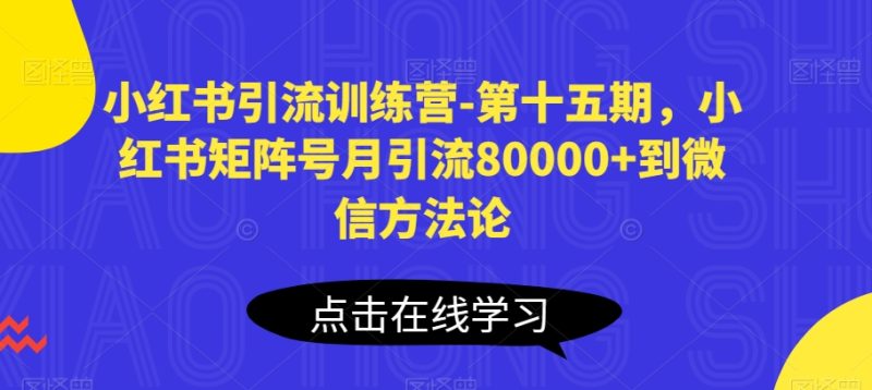小红书引流训练营-第十五期，小红书矩阵号月引流80000+到微信方法论网赚项目-副业赚钱-互联网创业-资源整合八方网创