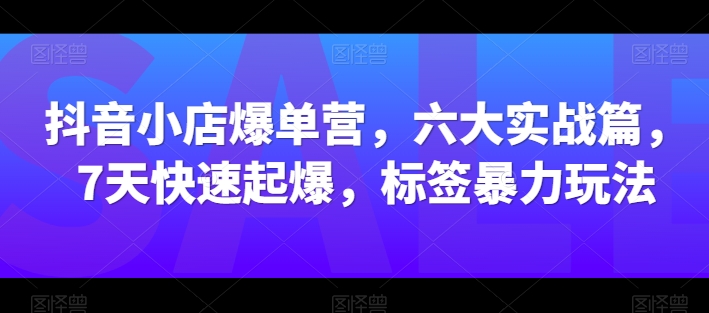 抖音小店爆单营，六大实战篇，7天快速起爆，标签暴力玩法网赚项目-副业赚钱-互联网创业-资源整合八方网创