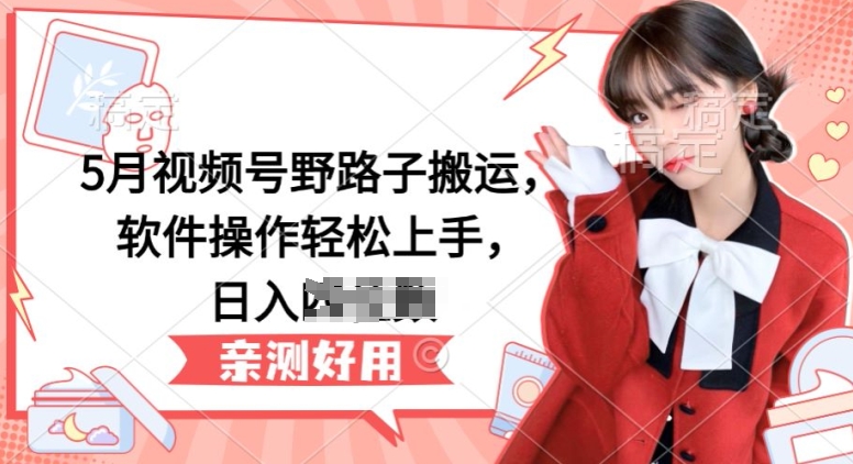 5月视频号野路子搬运，软件操作轻松上手，日入三位数网赚项目-副业赚钱-互联网创业-资源整合八方网创