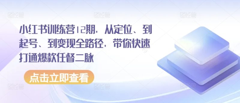 小红书训练营12期，从定位、到起号、到变现全路径，带你快速打通爆款任督二脉网赚项目-副业赚钱-互联网创业-资源整合八方网创