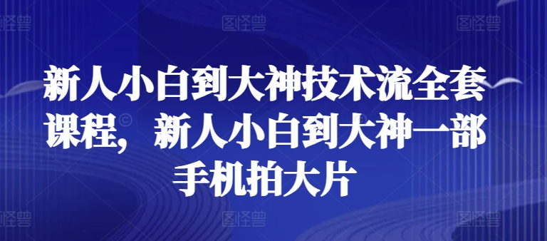 新人小白到大神技术流全套课程，新人小白到大神一部手机拍大片网赚项目-副业赚钱-互联网创业-资源整合八方网创