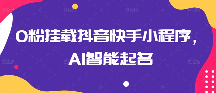 0粉挂载抖音快手小程序，AI智能起名网赚项目-副业赚钱-互联网创业-资源整合八方网创