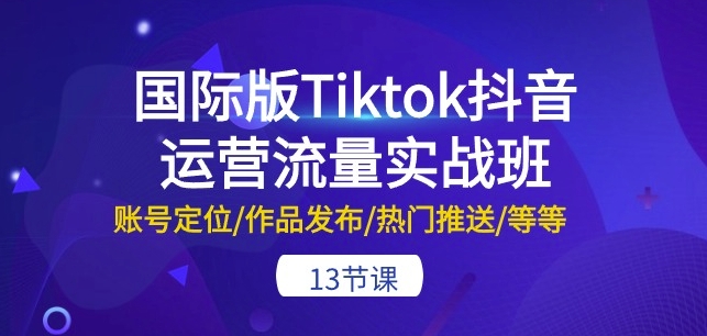 国际版Tiktok抖音运营流量实战班：账号定位/作品发布/热门推送/等等-13节网赚项目-副业赚钱-互联网创业-资源整合八方网创