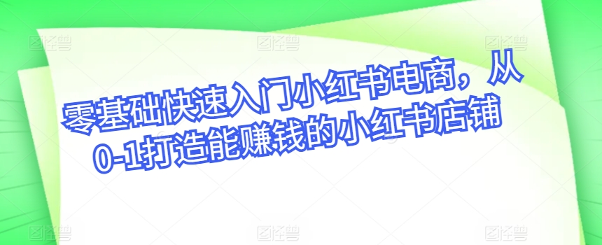 零基础快速入门小红书电商，从0-1打造能赚钱的小红书店铺网赚项目-副业赚钱-互联网创业-资源整合八方网创