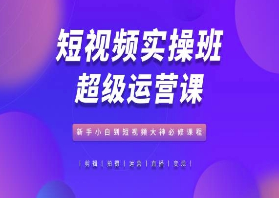 短视频实操班超级运营课，新手小白到短视频大神必修课程网赚项目-副业赚钱-互联网创业-资源整合八方网创