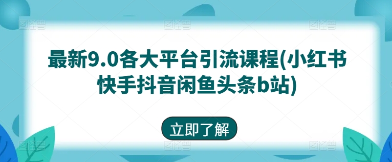 最新9.0各大平台引流课程(小红书快手抖音闲鱼头条b站)网赚项目-副业赚钱-互联网创业-资源整合八方网创