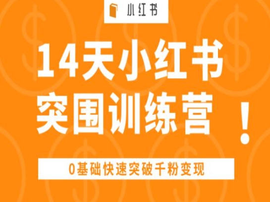 14天小红书突围训练营 ，0基础快速突破千粉变现网赚项目-副业赚钱-互联网创业-资源整合八方网创