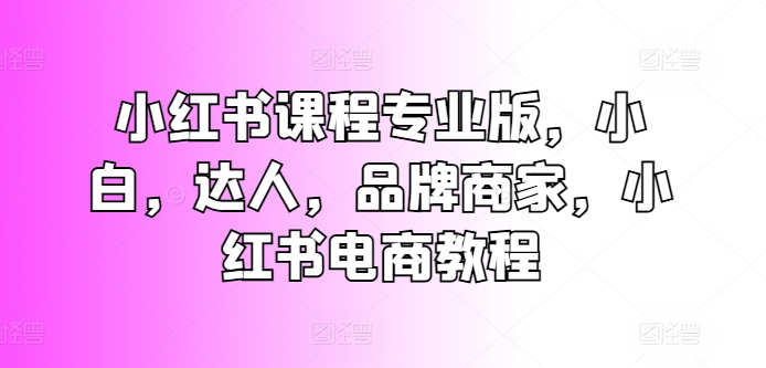 小红书课程专业版，小白，达人，品牌商家，小红书电商教程网赚项目-副业赚钱-互联网创业-资源整合八方网创