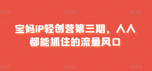 宝妈IP轻创营第三期，人人都能抓住的流量风口网赚项目-副业赚钱-互联网创业-资源整合八方网创