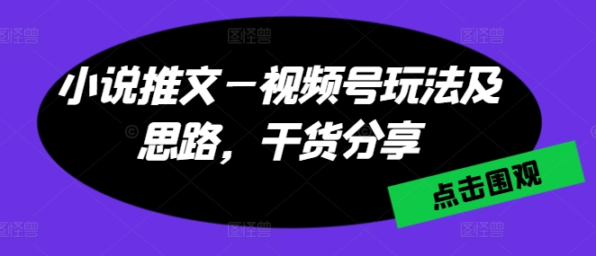小说推文—视频号玩法及思路，干货分享网赚项目-副业赚钱-互联网创业-资源整合八方网创